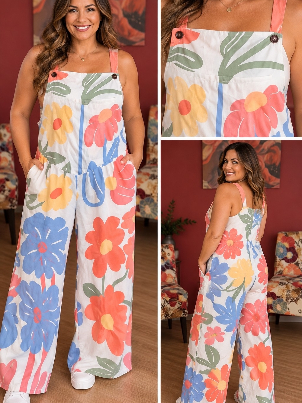 Floral Wide-Leg Cotton Jumpsuit - Multicolor